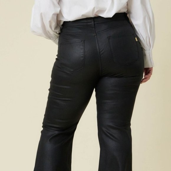 Plus Size Coated Black Flare Jeans - Picture 7 of 8